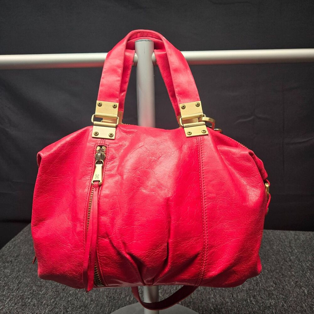 HOBO Red Leather Shoulder Bag Slouchy Hobo Purse Brass Hardware Boho Chic